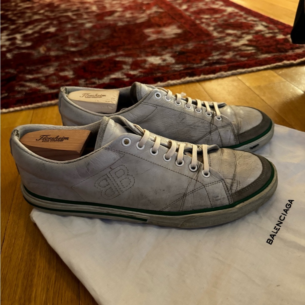 Balenciaga Gray Sneakers with Green Accents